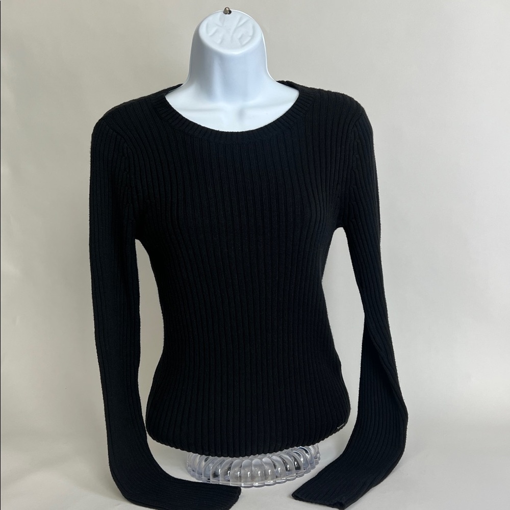 Hollister black ribbed tight fitting knit shirt
